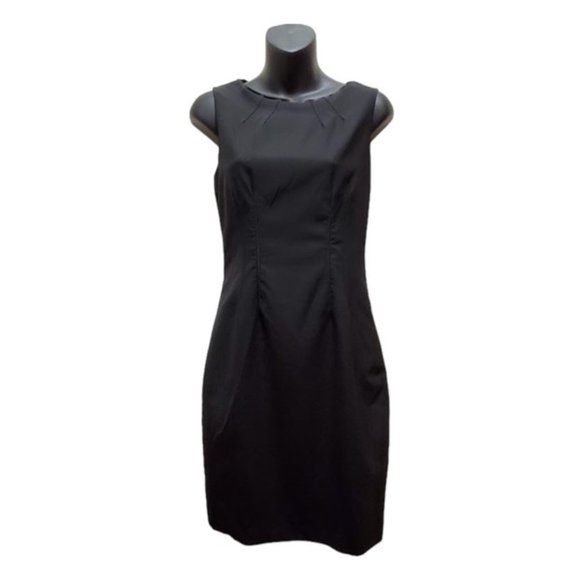 Elie Tahari Black VirginWool Sheath Dress with Lamb Leather Trim - Size 2 - Picture 1 of 8